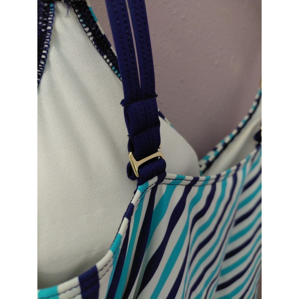 Lauren Ralph Lauren One Piece Bathing Suit Size 12 Diagonal Striped Ruched - Picture 13 of 13